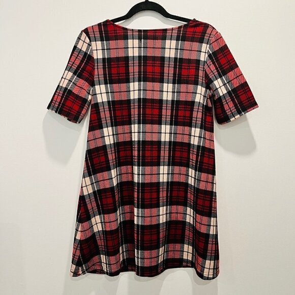 Harlow Boathouse Red Black White Plaid Short Sleeve A Line Mini Dress - Picture 5 of 6